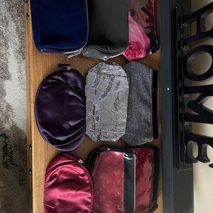 9 piece of Lancome Cosmetic Bags Set - Purple, Black, Silver, Pink